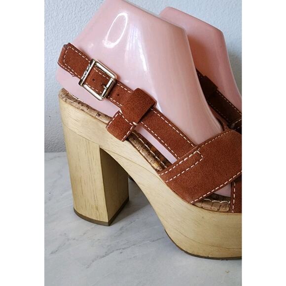 Sam Edelman Mae Saddle Suede Platform Chunky Heel Sandals Brown Spice Size 7M - Picture 3 of 12